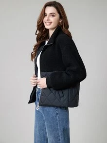 MIEGOFCE Zip Up Teddy Panel Quilted Coat