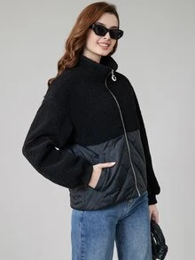 MIEGOFCE Zip Up Teddy Panel Quilted Coat