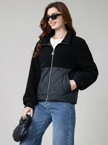 MIEGOFCE Zip Up Teddy Panel Quilted Coat