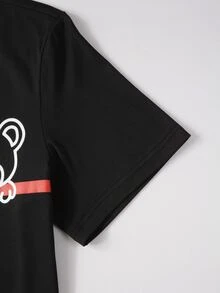 Manfinity Men Bear & Letter Graphic Tee & Shorts - Black - View 3