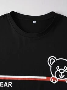 Manfinity Men Bear & Letter Graphic Tee & Shorts - Black - View 6