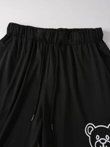 Manfinity Men Bear & Letter Graphic Tee & Shorts - Black - View 7