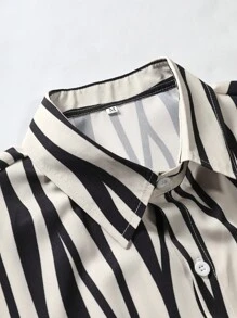 Manfinity Men Zebra Striped Shirt & Drawstring Waist Shorts Without Tee - Multicolor - View 3
