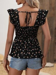 SHEIN LUNE 碎花荷葉邊荷葉邊下擺襯衫