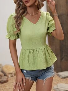 SHEIN LUNE Tie Backless Flounce Sleeve Peplum Blouse