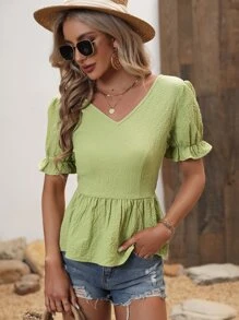 SHEIN LUNE Tie Backless Flounce Sleeve Peplum Blouse