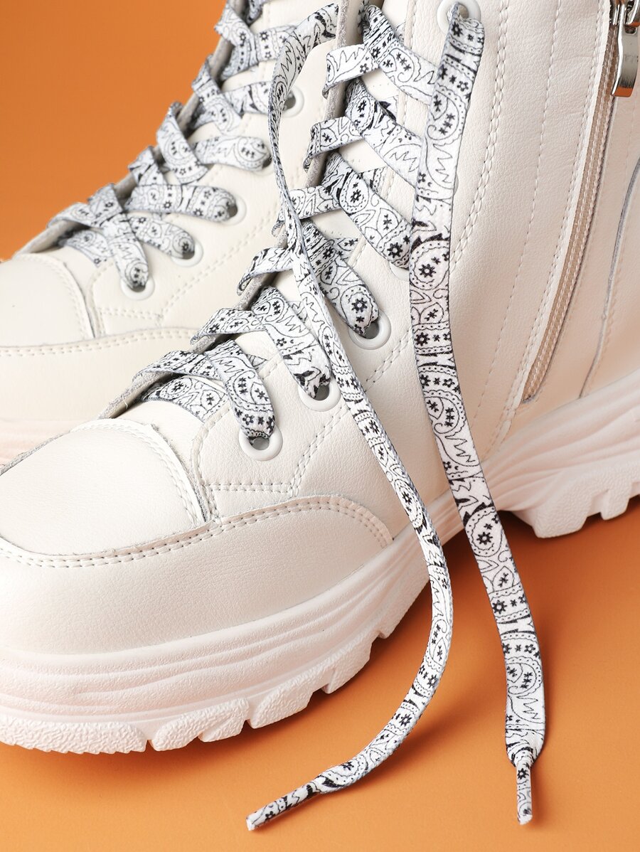 2 piezas Cordón de zapatos con estampado - Blanco y Negro - Ver 1