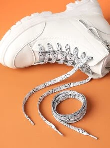 2 piezas Cordón de zapatos con estampado - Blanco y Negro - Ver 2