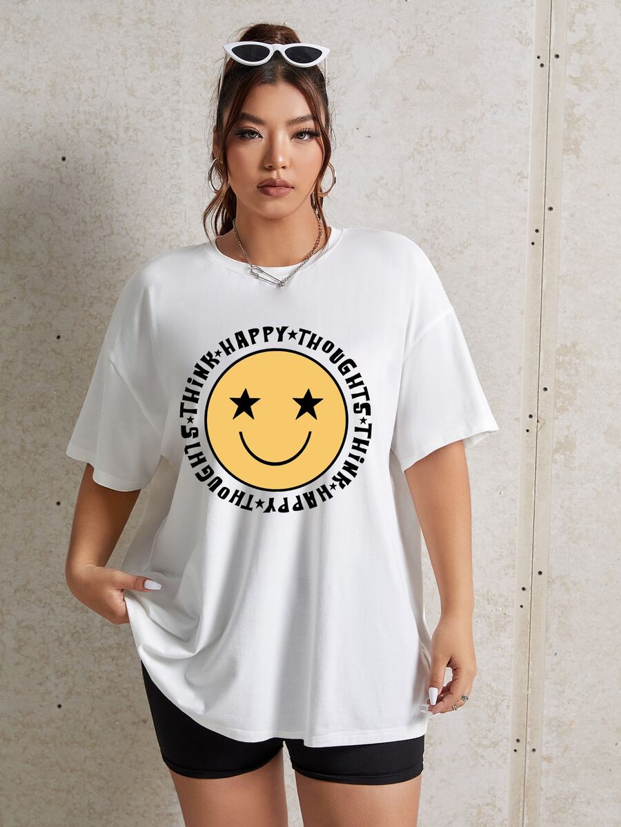 LittlestoMiddles Plus Size Cartoon & Slogan Graphic Drop Shoulder Tee - White - View 1