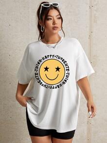LittlestoMiddles Plus Size Cartoon & Slogan Graphic Drop Shoulder Tee - White - View 4