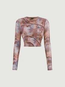 SHEIN MOD Tie Dye Seam Front Crop Tee - Multicolor - View 2
