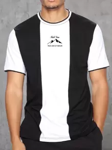 Manfinity Men Letter Graphic Two Tone Tee - Black and White - View 1