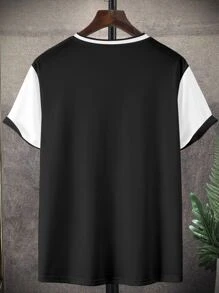 Manfinity Men Letter Graphic Two Tone Tee - Black and White - View 2