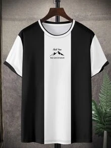 Manfinity Men Letter Graphic Two Tone Tee - Black and White - View 5