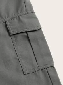 SHEIN PETITE Drawstring Waist Flap Pocket Cargo Trousers - Grey - View 3