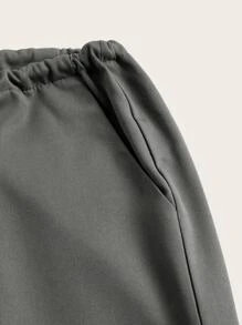 SHEIN PETITE Drawstring Waist Flap Pocket Cargo Trousers - Grey - View 4