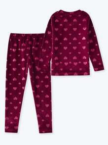 Toddler Girls Heart Print Snug Fit PJ Set - Burgundy - View 2