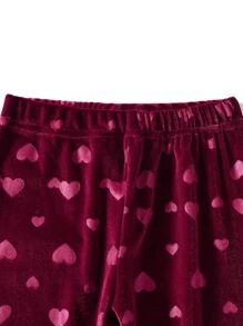 Toddler Girls Heart Print Snug Fit PJ Set - Burgundy - View 3