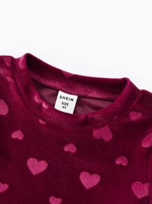 Toddler Girls Heart Print Snug Fit PJ Set - Burgundy - View 5