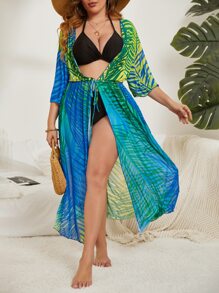Plus Tropical Print Tie Front Kimono - Multicolor - View 5