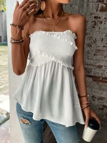 Breezaya Frill Trim Ruffle Hem Tube Top - White - View 6