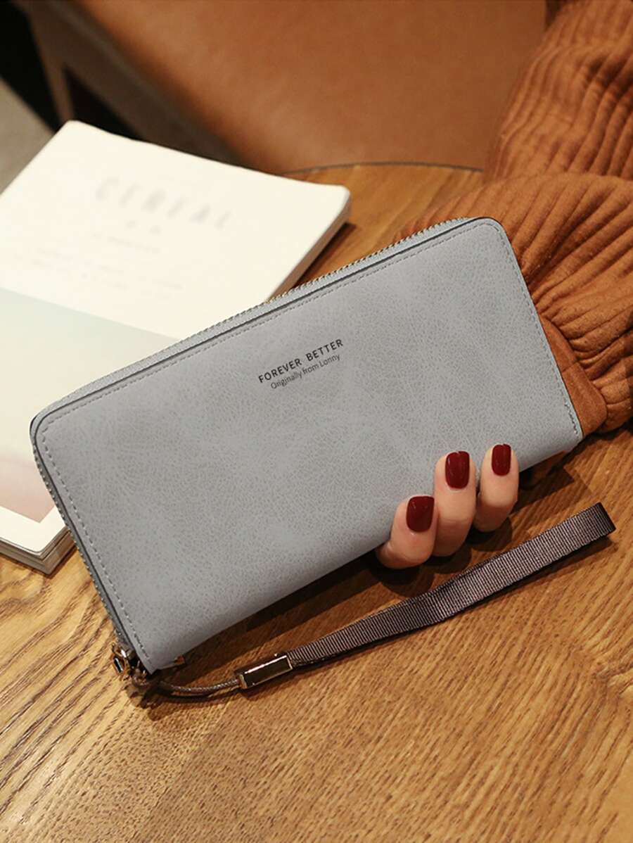 Women's Long Multifunctional Wallet With Phone Pocket, Large Capacity & Elegant Design Coin Purse - Grey - View 1