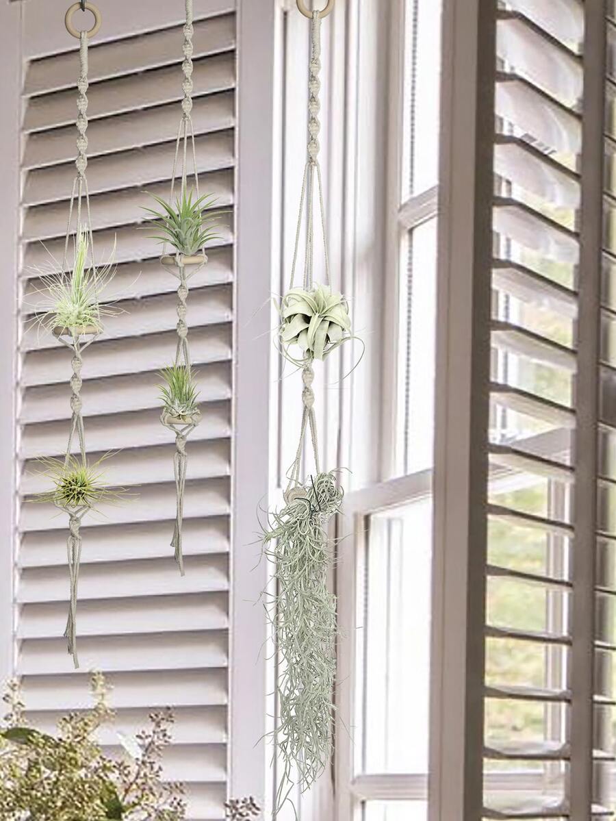 1pc Braided Detail Plant Hanger Without Flowerpot - Beige - View 1