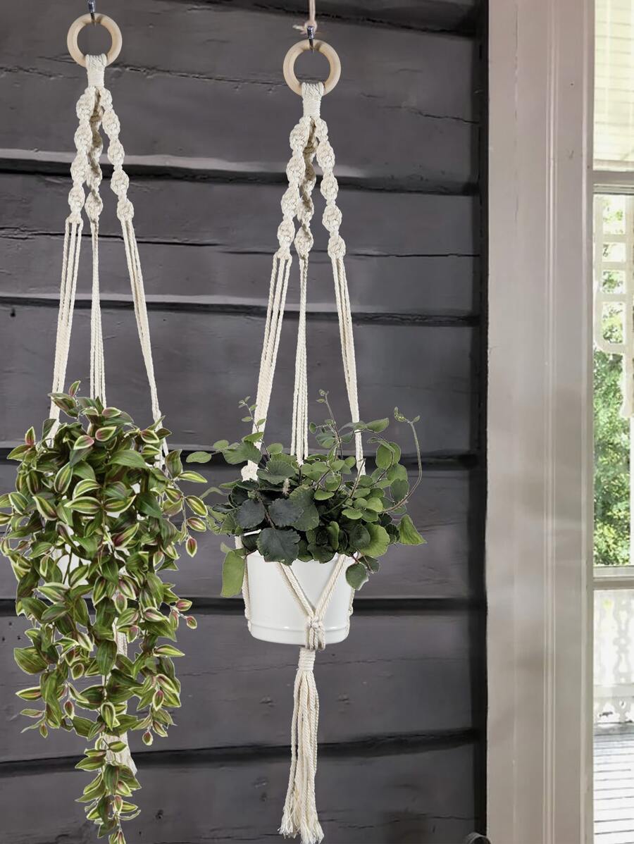 1pc Braided Detail Plant Hanger Without Flowerpot - Beige - View 1