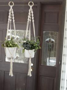 1pc Braided Detail Plant Hanger Without Flowerpot - Beige - View 2