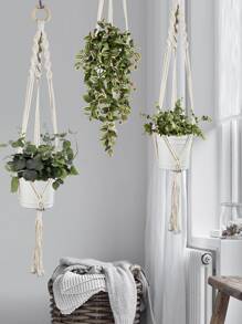1pc Braided Detail Plant Hanger Without Flowerpot - Beige - View 4