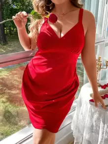 SHEIN Unity Plus Ruched Tulip Hem Cami Dress - Red - View 1