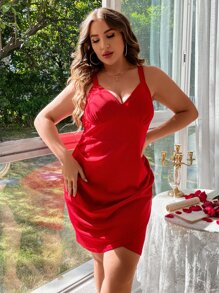 SHEIN Unity Plus Ruched Tulip Hem Cami Dress - Red - View 5