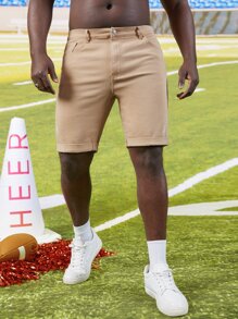 GENTILAND Men Plus Solid Bermuda Denim Shorts - Khaki - View 3