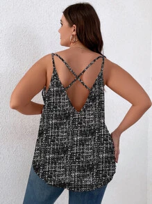 SHEIN LUNE Plus Plaid Print Cami Top - Black and White - View 2