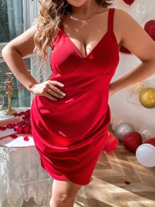 SHEIN Unity Plus Ruched Tulip Hem Cami Dress - Red - View 6