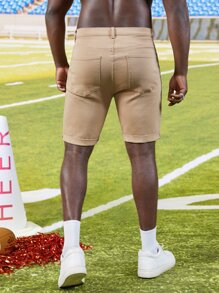 GENTILAND Men Plus Solid Bermuda Denim Shorts - Khaki - View 2