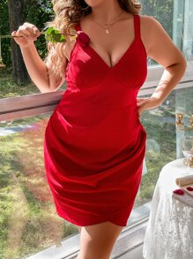 SHEIN Unity Plus Ruched Tulip Hem Cami Dress - Red - View 8