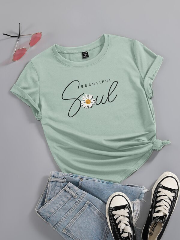 SHEIN Essnce Floral & Letter Graphic Tee SHEIN USA