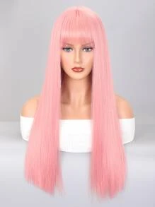 Peluca sintética largo recto con tupe - Rosa - Ver 1