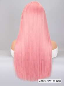 Peluca sintética largo recto con tupe - Rosa - Ver 2