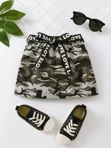 小女童迷彩印花腰帶半身裙