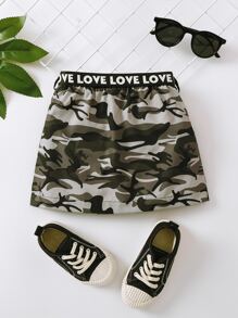 小女童迷彩印花腰帶半身裙