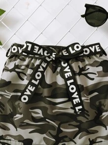 小女童迷彩印花腰帶半身裙