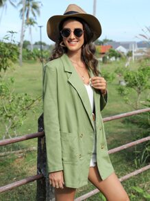 SHEIN LUNE 西裝領雙排釦西裝外套 - 薄荷綠 - 查看 6