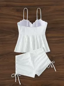 Swim Vcay Schiffy Bikini Ba Lỗ Bộ Cắt vỏ sò Push-Up Cami ngọn & Quần short dây kéo 2 mảnh Bộ đồ tắm - trắng - Xem 4