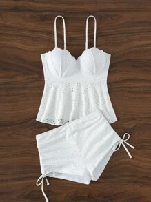 Swim Vcay Schiffy Bikini Ba Lỗ Bộ Cắt vỏ sò Push-Up Cami ngọn & Quần short dây kéo 2 mảnh Bộ đồ tắm - trắng - Xem 7