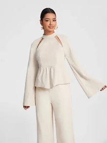 BLAICI 鏤空荷葉袖荷葉邊下擺襯衫 - 米色 - 查看 5