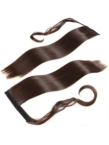 Long Straight Ponytail Synthetic Hair Extension - Brown - View 4