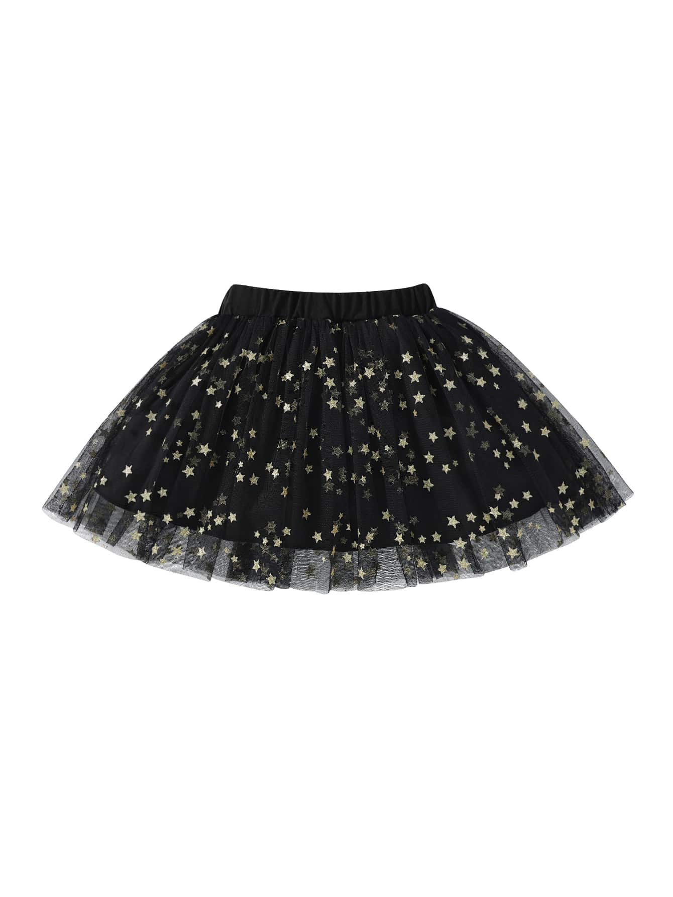 Toddler Girls Star Mesh Overlay Skirt - Black - View 1