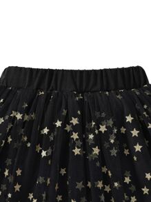 Toddler Girls Star Mesh Overlay Skirt - Black - View 3